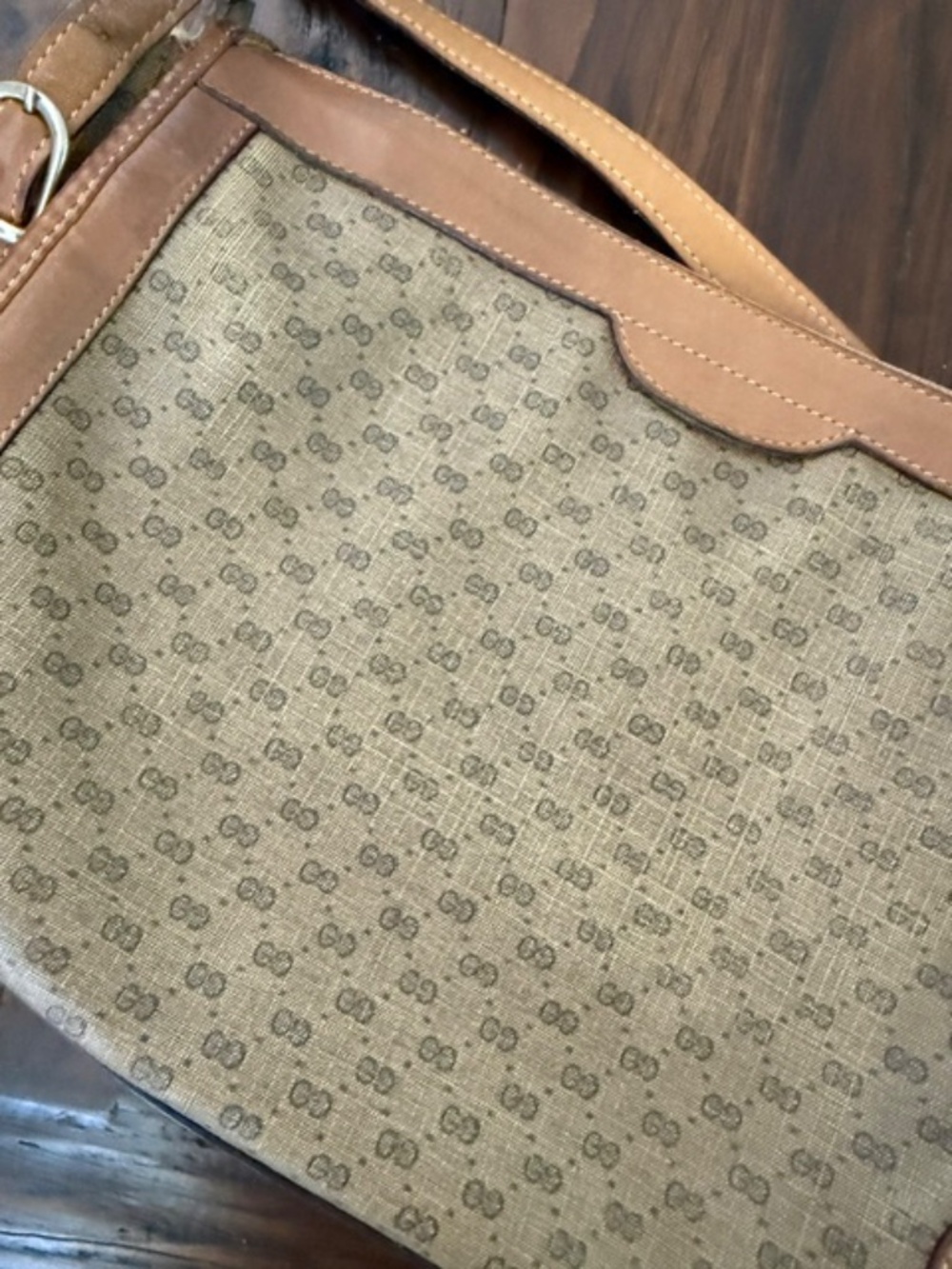 Old Gucci Micro GG Pattern Light Brown Hand Bag Shoulder Bag Purse Italy - Picture 3 of 9